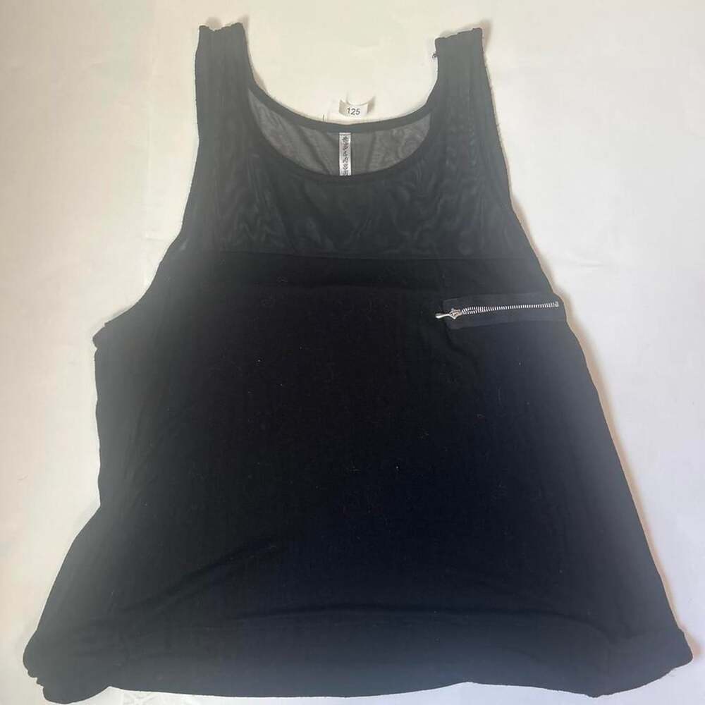 SPLASH Black Tank Top Size 1X Sheer Mesh Zip Pocket Activewear